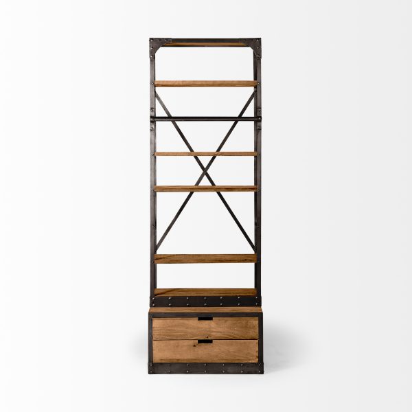 Medium Brown Wood Copper Accent Shelving Unit With 4 Shelves - Image 2