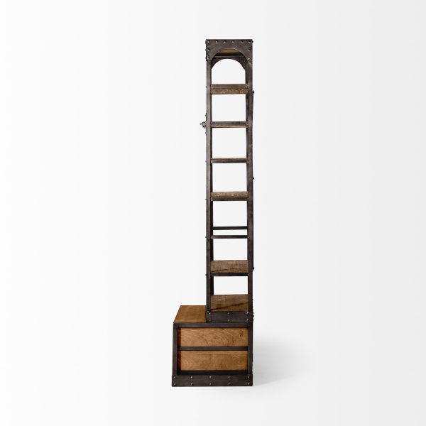 Medium Brown Wood Copper Accent Shelving Unit With 4 Shelves - Image 3