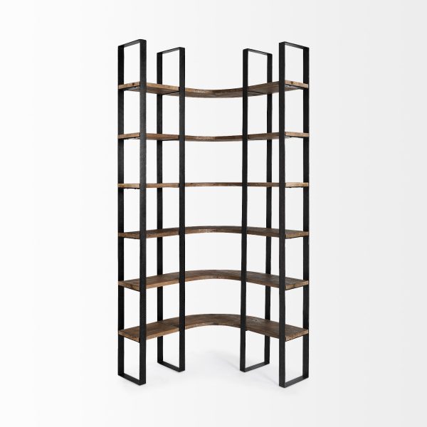 Curved Dark Brown Wood And Black Iron 6 Shelving Unit - Image 2