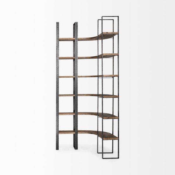 Curved Dark Brown Wood And Black Iron 6 Shelving Unit - Image 3