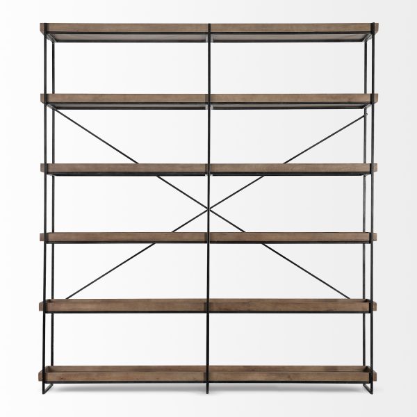 Medium Brown Wood And Iron Shelving Unit With 5 Tray Shelves - Image 2