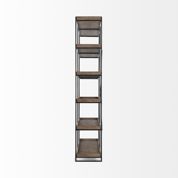 Medium Brown Wood And Iron Shelving Unit With 5 Tray Shelves - Image 3