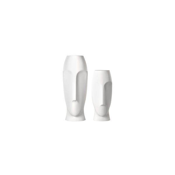 Set of Two Ceramic White Cylinder Table Vases - Image 3