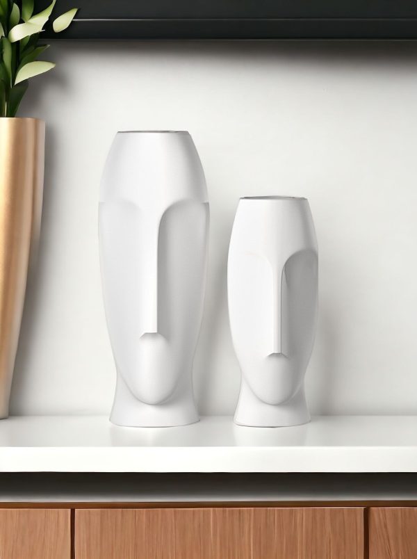 Set of Two Ceramic White Cylinder Table Vases - Image 2