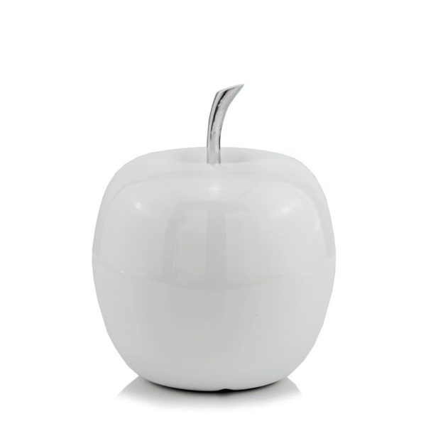 8" White Aluminum Decorative Apple Tabletop Sculpture - Image 2