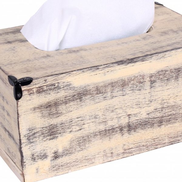 Rustic Yellow Washed Mango Wood Rectangular Tissue Holder - Image 3