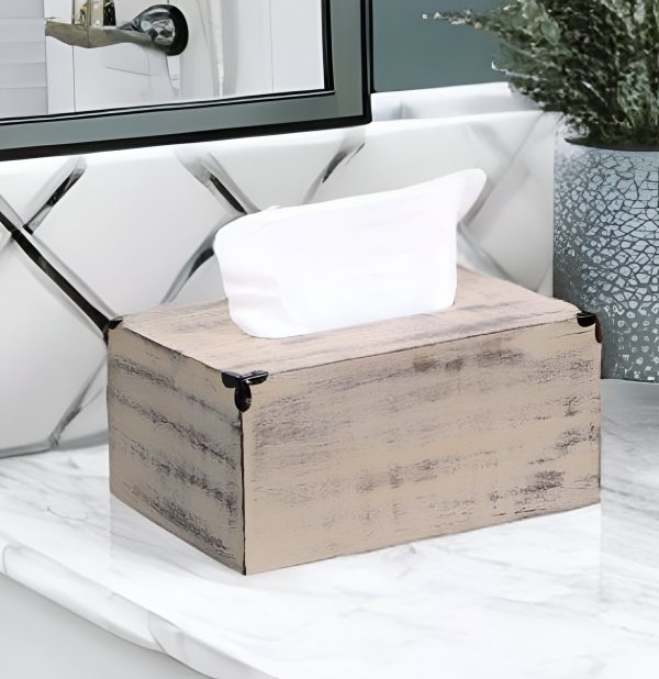 Rustic Yellow Washed Mango Wood Rectangular Tissue Holder - Image 2