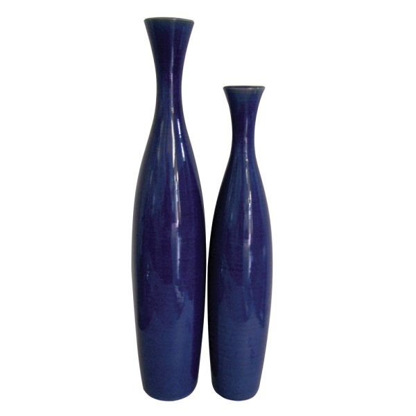 Set of Two Cobalt Cylinder Ceramic Table Vase - Image 2