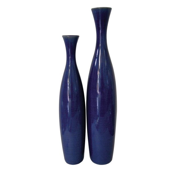 Set of Two Cobalt Cylinder Ceramic Table Vase - Image 3