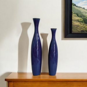 Set of Two Cobalt Cylinder Ceramic Table Vase