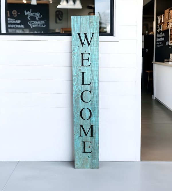 5' Rustic Light Aqua Blue Front Porch Welcome Sign - Image 2
