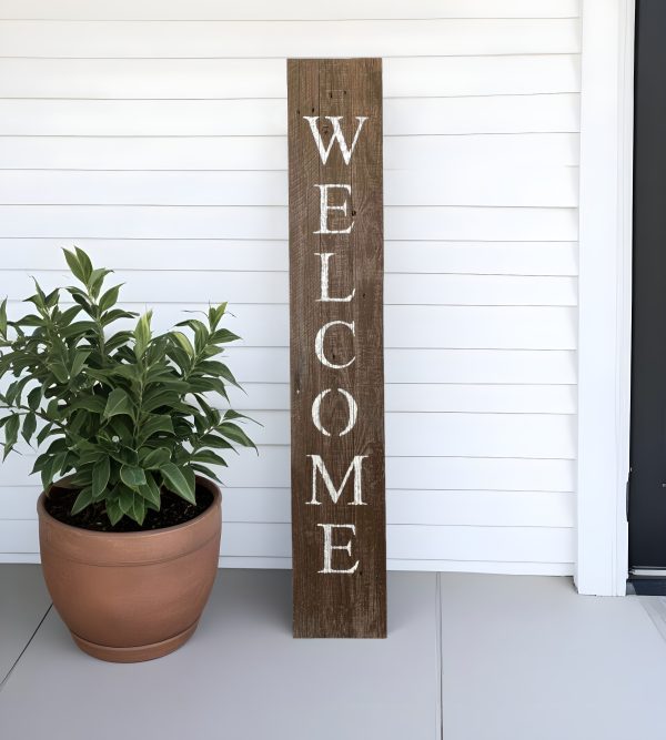 5' Rustic Espresso Brown And White Front Porch Welcome Sign - Image 2