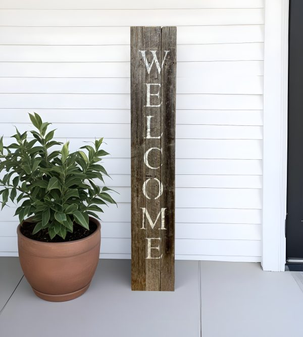 5' Rustic Dark Gray and White Wood Porch Welcome Sign - Image 2