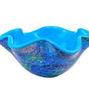 9" Modern Blue And Green Glass Centerpiece Bowl