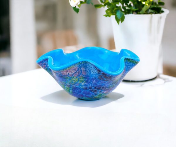 9" Modern Blue And Green Glass Centerpiece Bowl - Image 2