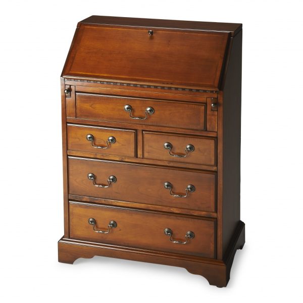 26" Brown Solid Wood Secretary Desk With Five Drawers - Image 2