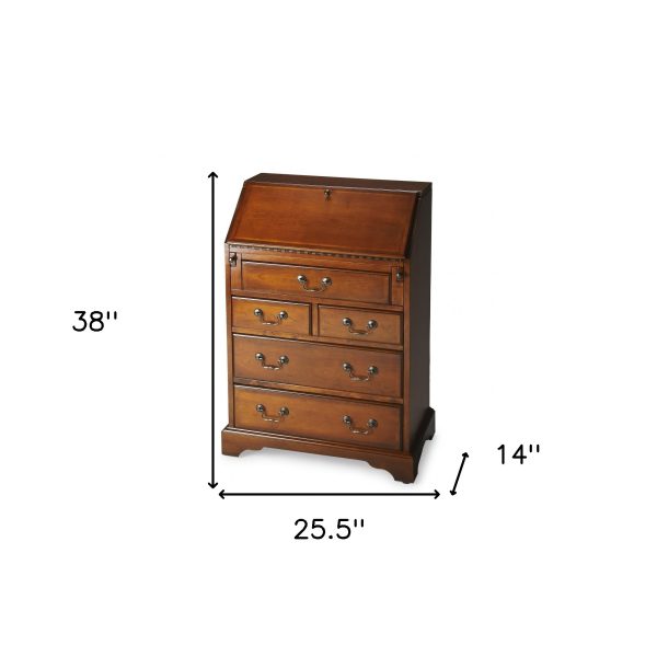 26" Brown Solid Wood Secretary Desk With Five Drawers - Image 3