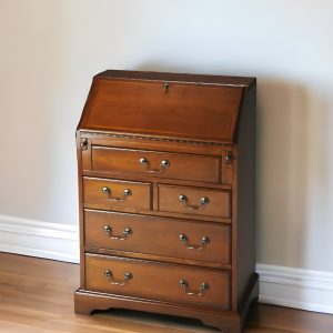 26" Brown Solid Wood Secretary Desk With Five Drawers
