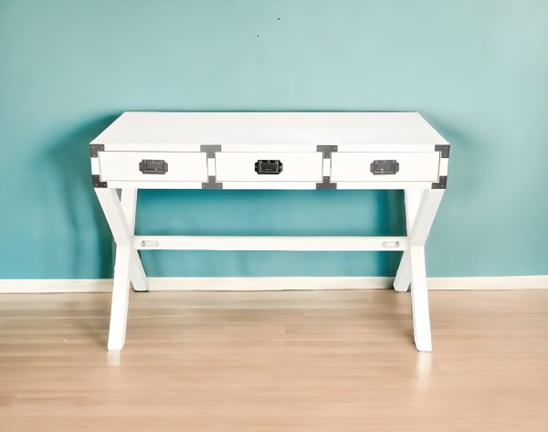 46" White Solid Wood Writing Desk With Three Drawers - Image 2