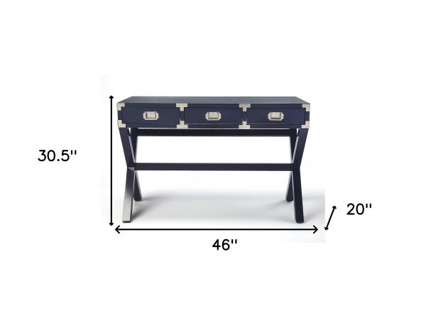 46" Blue Writing Desk With Three Drawers - Image 3