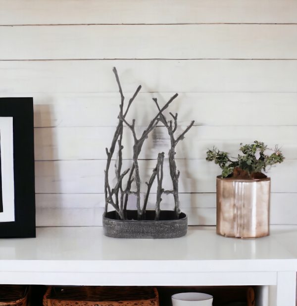 14" Gray Metal Tree Branches Tabletop Sculpture - Image 2