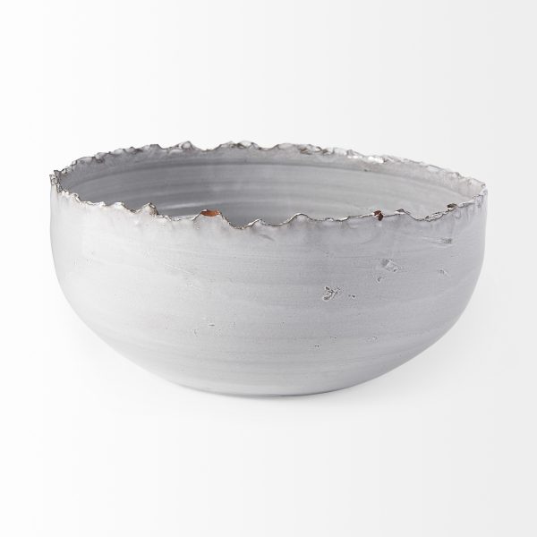 Artisan Gray White Ceramic Centerpiece Bowl - Image 2