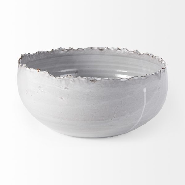 Artisan Gray White Ceramic Centerpiece Bowl - Image 3