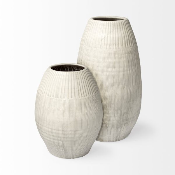 21" White Cylinder Ceramic Floor Vase - Image 3
