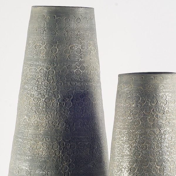 39" Rustic Gray And Gold Textured Ceramic Floor Vase - Image 3