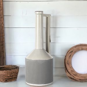 16" Gray and Off White Ceramic Tall Jug Vase