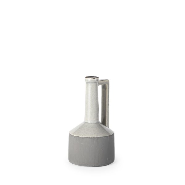 9" Gray and Off White Ceramic Jug Vase - Image 2