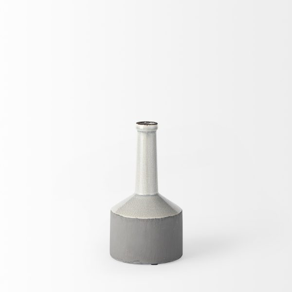 9" Gray and Off White Ceramic Jug Vase - Image 3