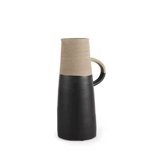 14" Black and Natural Ceramic Decorative Jug - Image 2