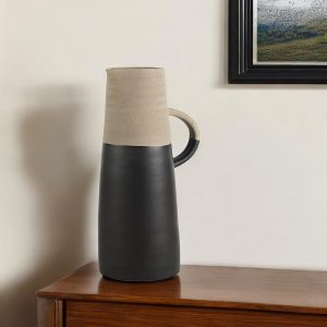 14" Black and Natural Ceramic Decorative Jug