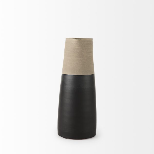 14" Black and Natural Ceramic Decorative Jug - Image 3