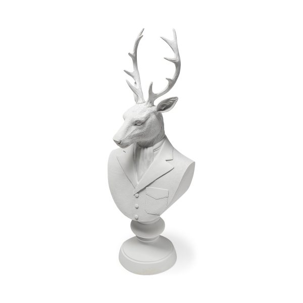 23" White Polyresin Suited Deer Bust Tabletop Sculpture - Image 2