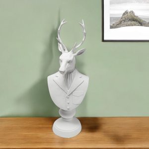 23" White Polyresin Suited Deer Bust Tabletop Sculpture