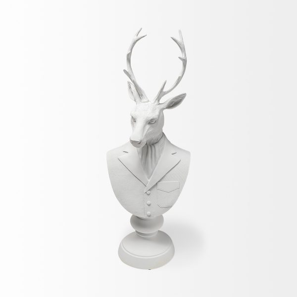 23" White Polyresin Suited Deer Bust Tabletop Sculpture - Image 3