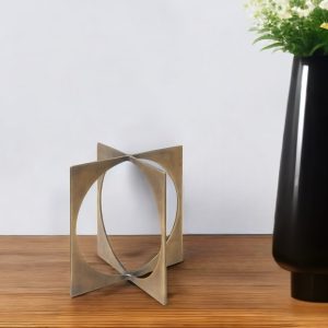 6" Burnished Gold Metal Circle Square Sculpture
