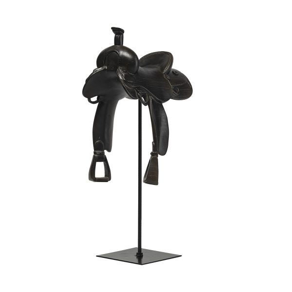 16" Black Metal and Resin Horse Saddle Tabletop Sculpture - Image 2