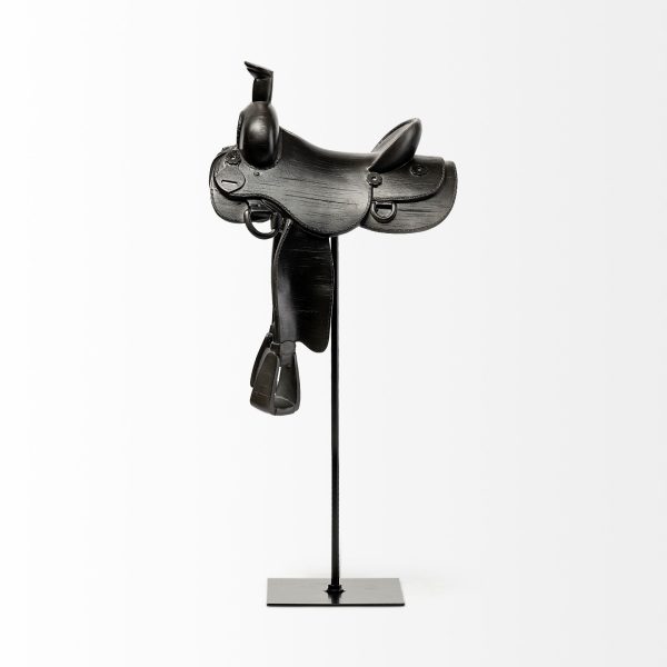 16" Black Metal and Resin Horse Saddle Tabletop Sculpture - Image 3