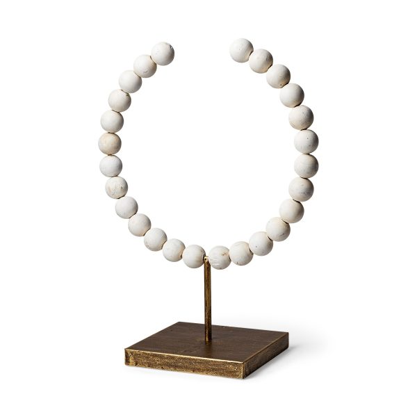 16" White and Gold Wood and Metal Modern Abstract Tabletop Sculpture - Image 2