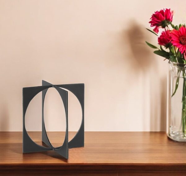 9" Charcoal Gray Metal Circle Square Sculpture - Image 2