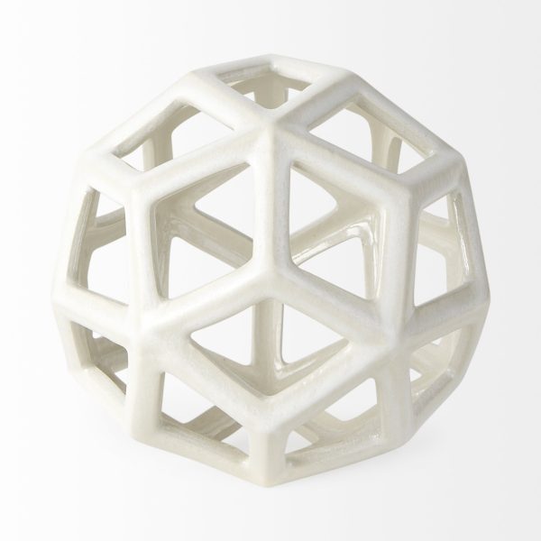 White Crackle Glaze Ceramic Geometric Sculpture - Image 2