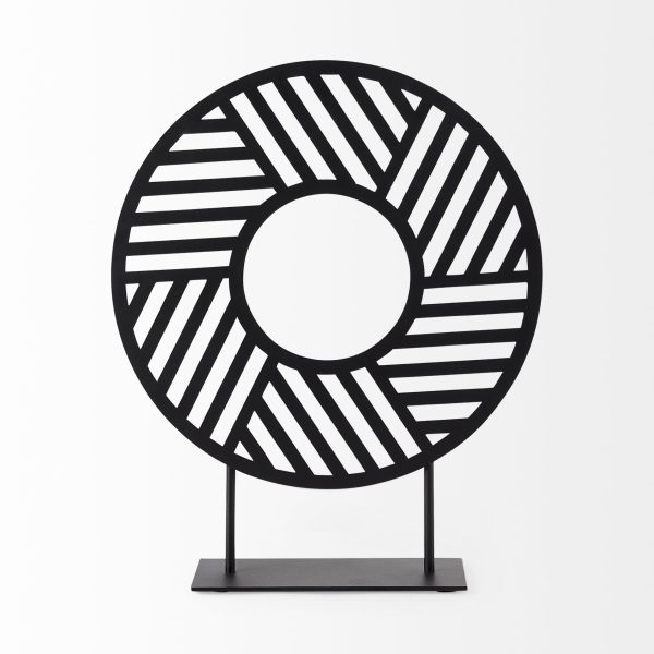 Black Metal Round Geometric Sculpture - Image 2