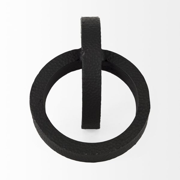 Two Ring Black Hammered Metal Sculpture - Image 2