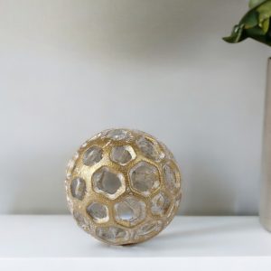 3" Gold Metal Decorative Orb Tabletop Sculpture