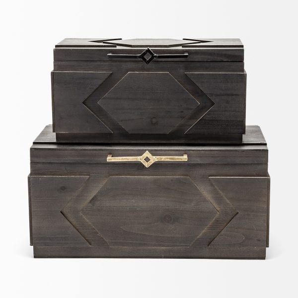 Set of Two 20" Brown Solid Wood Box - Image 2