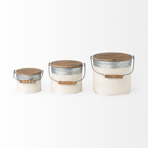 Set Of Three Rustic White Metal Storage Cans - Image 2