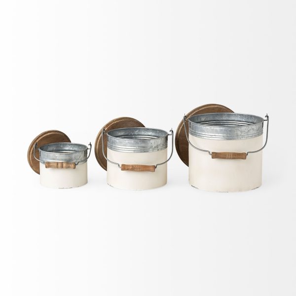 Set Of Three Rustic White Metal Storage Cans - Image 3